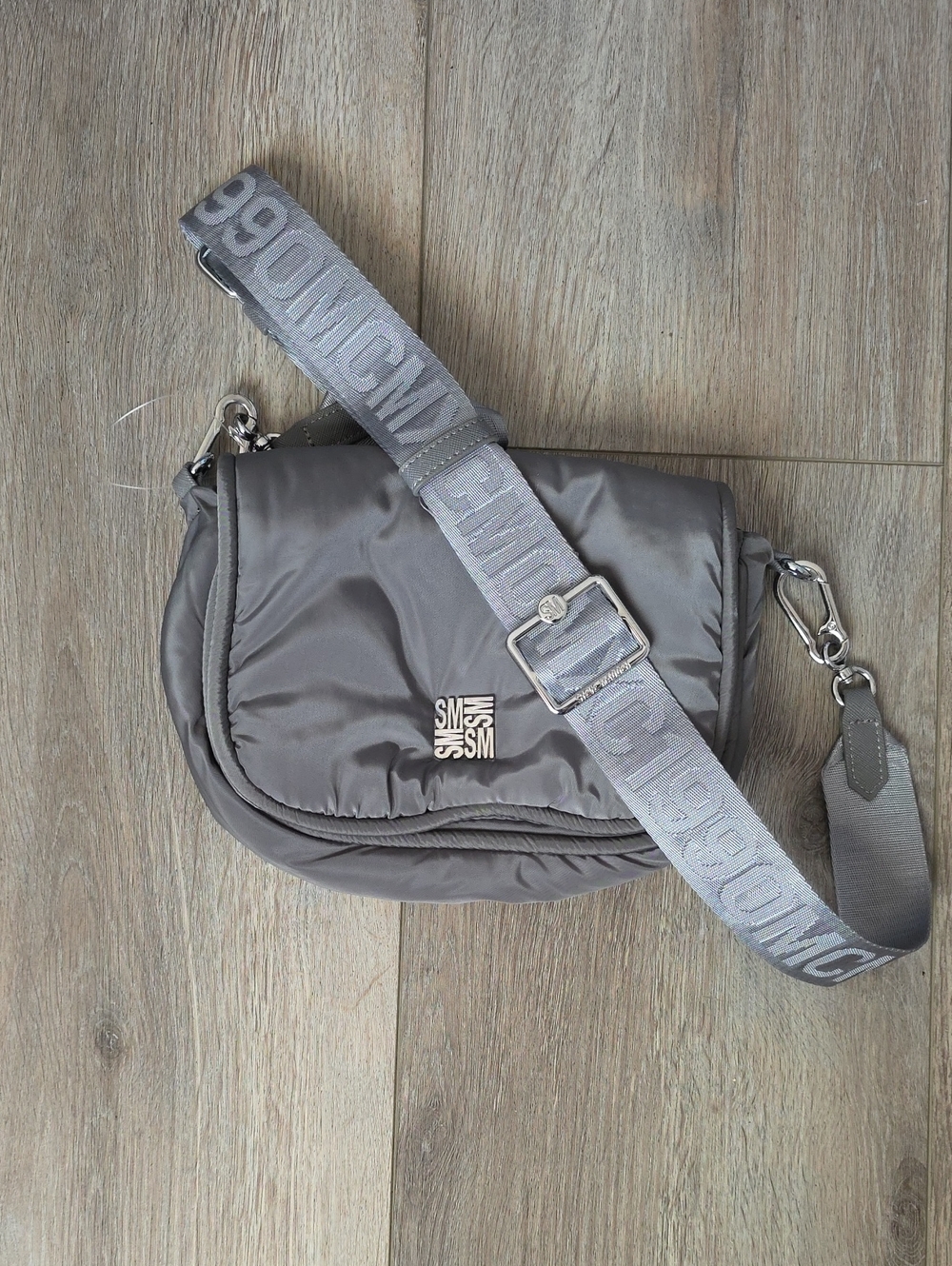 Steve Madden Puffer Nylon Crossbody Bag with Branded Guitar Strap